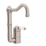 DISCONTINUED-Acqui Single Hole Column Spout Bar and Food Prep Faucet - Satin Nickel with White Porcelain Lever Handle | Model Number: A3608/6.5LPSTN-2 - Product Knockout