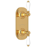 1/2 Inch Thermostatic and Diverter Control Trim - Italian Brass with White Porcelain Lever Handle | Model Number: A4964LPIB - Product Knockout
