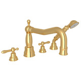 DISCONTINUED-Arcana Column Spout 4-Hole Deck Mount Tub Filler with Handshower - Italian Brass with Metal Lever Handle | Model Number: AC262LM-IB - Product Knockout