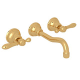 DISCONTINUED-Arcana Wall Mount Widespread Bathroom Faucet - Italian Brass with Metal Lever Handle | Model Number: AC351LM-IB/TO-2 - Product Knockout