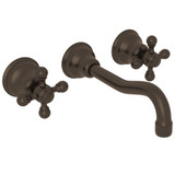 DISCONTINUED-Arcana Wall Mount Widespread Bathroom Faucet - Tuscan Brass with Cross Handle | Model Number: AC351X-TCB/TO-2 - Product Knockout
