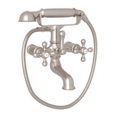 DISCONTINUED-Arcana Exposed Tub Filler with Handshower - Satin Nickel with Cross Handle | Model Number: AC7X-STN - Product Knockout