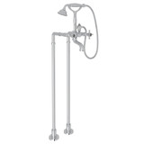 DISCONTINUED-Exposed Floor Mount Tub Filler with Handshower and Floor Pillar Legs or Supply Unions - Polished Chrome with Crystal Cross Handle | Model Number: AKIT1401NXCAPC - Product Knockout