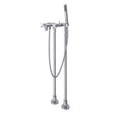 Lombardia Exposed Floor Mount Tub Filler with Handshower and Floor Pillar Legs or Supply Unions - Polished Chrome with Cross Handle | Model Number: AKIT2202NXMAPC - Product Knockout