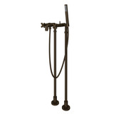 Lombardia Exposed Floor Mount Tub Filler with Handshower and Floor Pillar Legs or Supply Unions - Tuscan Brass with Cross Handle | Model Number: AKIT2202NXMTCB - Product Knockout