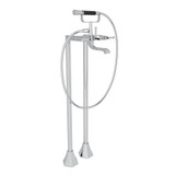 Bellia Exposed Floor Mount Tub Filler with Handshower and Floor Pillar Legs or Supply Unions - Polished Chrome with Metal Lever Handle | Model Number: BE420L-APC - Product Knockout