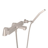 DISCONTINUED-Quartile Deck Mount Exposed Thermostatic Tub Filler with Wall Mount Handshower - Satin Nickel with Cube Knob Handle | Model Number: CUKIT2122HB-STN - Product Knockout