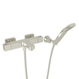 Quartile Wall Mount Exposed Thermostatic Tub Filler with Wall Mount Handshower - Polished Nickel with Cube Knob Handle | Model Number: CUKIT2123HB-PN - Product Knockout