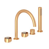 Eclissi 5-Hole Deck Mount Tub Filler - C-Spout - Satin Gold with Satin Nickel Accent with Circular Handle | Model Number: EC06D5IWSGN - Product Knockout