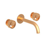 Eclissi Wall Mount Widespread Bathroom Faucet - C-Spout - Satin Gold with Circular Handle | Model Number: EC08W3IWSG - Product Knockout