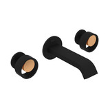 Eclissi Wall Mount Widespread Bathroom Faucet - U-Spout - Matte Black with Satin Gold Accent with Circular Handle | Model Number: EC09W3IWMBG - Product Knockout