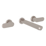 DISCONTINUED-Meda Wall Mount Widespread Bathroom Faucet - Satin Nickel with Metal Lever Handle | Model Number: LV351L-STN/TO-2 - Product Knockout