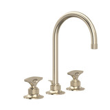Graceline C-Spout Widespread Bathroom Faucet - Satin Nickel with Metal Dial Handle | Model Number: MB2019DMSTN-2 - Product Knockout