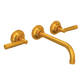 Graceline Wall Mount Widespread Bathroom Faucet - Satin Gold with Metal Lever Handle | Model Number: MB2030LMSGTO-2 - Product Knockout