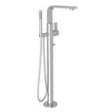 Soriano Single Leg Floor Mount Tub Filler - Brushed Stainless Steel with Metal Lever Handle | Model Number: SOR-14-SB - Product Knockout