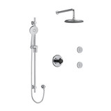Momenti Type T/P (Thermostatic/Pressure Balance) 1/2 Inch Coaxial 3-Way System Hand Shower Rail Elbow Supply Shower Head And 2 Body Jets - Chrome and Black with X-Shaped Handles | Model Number: KIT3545MMRDXCBK - Product Knockout