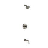 Momenti Type T/P (Thermostatic/Pressure Balance) 1/2 Inch Coaxial 2-Way No Share With Shower Head And Tub Spout - Brushed Nickel and Black with J-Shaped Handles | Model Number: KIT4744MMRDJBNBK-EX - Product Knockout