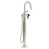 Momenti 2-Way Type T (Thermostatic) Coaxial Floor-Mount Tub Filler With Hand Shower - Polished Nickel and Black with J-Shaped Handles | Model Number: MMRD39JPNBK-SPEX - Product Knockout