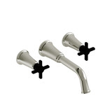 Momenti 8 Inch Wall-Mount Lavatory Faucet .5 GPM - Polished Nickel and Black with Cross Handles | Model Number: MMSQ03+PNBK-05 - Product Knockout