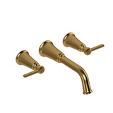 Momenti 8 Inch Wall-Mount Bathroom Faucet - Brushed Gold with Lever Handles | Model Number: MMSQ03LBG-05 - Product Knockout