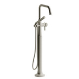 Momenti 2-Way Type T (Thermostatic) Coaxial Floor-Mount Tub Filler With Hand Shower - Brushed Nickel with J-Shaped Handles | Model Number: MMSQ39JBN-SPEX - Product Knockout