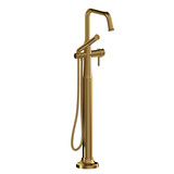 Momenti 2-Way Type T (Thermostatic) Coaxial Floor-Mount Tub Filler With Hand Shower - Brushed Gold with Lever Handles | Model Number: MMSQ39LBG-SPEX - Product Knockout