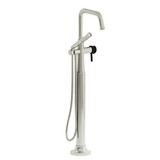 Momenti 2-Way Type T (Thermostatic) Coaxial Floor-Mount Tub Filler With Hand Shower - Polished Nickel and Black with Lever Handles | Model Number: MMSQ39LPNBK-SPEX - Product Knockout