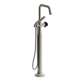 Momenti 2-Way Type T (Thermostatic) Coaxial Floor-Mount Tub Filler With Hand Shower - Brushed Nickel and Black with X-Shaped Handles | Model Number: MMSQ39XBNBK-EX - Product Knockout