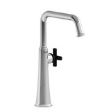 Momenti Single Hole Bathroom Faucet - Chrome and Black with X-Shaped Handles | Model Number: MMSQL01XCBK-05 - Product Knockout