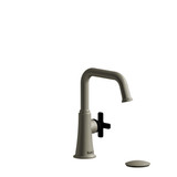 Momenti Single Hole Bathroom Faucet - Brushed Nickel and Black with X-Shaped Handles | Model Number: MMSQS01XBNBK-05 - Product Knockout