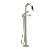 Riu 2-Way Type T (Thermostatic) Coaxial Floor-Mount Tub Filler With Hand Shower - Polished Nickel with Knurled Lever Handles | Model Number: RU39KNPN - Product Knockout