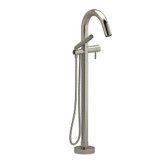 Riu 2-Way Type T (Thermostatic) Coaxial Floor-Mount Tub Filler With Hand Shower - Brushed Nickel with Knurled Lever Handles | Model Number: RU39KNBN-EX - Product Knockout