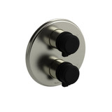 DISCONTINUED-Momenti 4-Way No Share Type T/P (Thermostatic/Pressure Balance) Coaxial Valve Trim - Brushed Nickel and Black with J-Shaped Handles | Model Number: TMMRD88JBNBK - Product Knockout