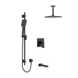 Zendo Type T/P (Thermostatic/Pressure Balance) 1/2 Inch Coaxial 3-Way System With Vertical Shower Arm, Hand Shower Rail, Shower Head and Spout - Black | Model Number: KIT1345ZOTQBK-6-SPEX - Product Knockout