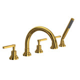Lombardia 5-Hole Deck Mount Tub Filler with C-Spout - Unlacquered Brass with Metal Lever Handle | Model Number: A2214LMULB - Product Knockout
