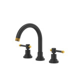 Campo Widespread Bathroom Faucet With C-Spout - Matte Black with Unlacquered Brass Accent | Model Number: CP08D3ILMBU - Product Knockout