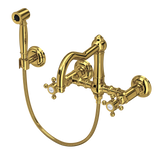 Acqui Wall Mount Bridge Kitchen Faucet With Sidespray And Column Spout - Unlacquered Brass | A1456XMWSULB-2