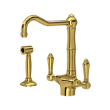 Acqui® Two Handle Kitchen Faucet With Side Spray - Unlacquered Brass | Model Number: A1679LMWSULB-2