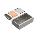 Culinario™ 33" Stainless Steel Apron Front Chef/Workstation Sink With Accessories - Brushed Stainless Steel | Model Number: RUWAF3320WSSB