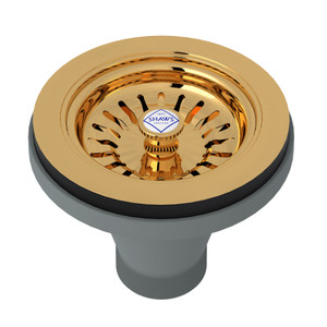 Manual Basket Strainer with Logo Branded White Porcelain Pull Knob - Italian Brass | Model Number: SHW734IB - Product Knockout