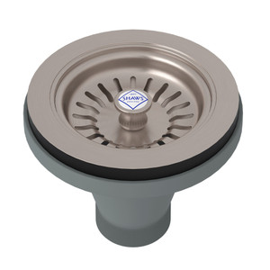 Manual Basket Strainer with Logo Branded White Porcelain Pull Knob - Satin Nickel | Model Number: SHW734STN - Product Knockout