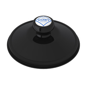 DISCONTINUED-Disposal Stopper with Logo Branded White Porcelain Pull Knob - Black | Model Number: 745BK - Product Knockout