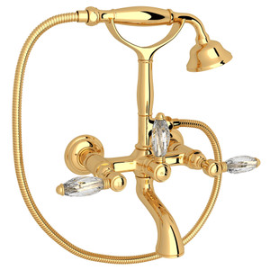 Exposed Wall Mount Tub Filler with Handshower - Italian Brass with Crystal Metal Lever Handle | Model Number: A1401LCIB - Product Knockout