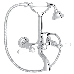 Exposed Wall Mount Tub Filler with Handshower - Polished Chrome with White Porcelain Lever Handle | Model Number: A1401LPAPC - Product Knockout