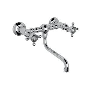 DISCONTINUED-Acqui Wall Mount Bridge Bathroom Faucet - Polished Chrome with Crystal Cross Handle | Model Number: A1405/44XCAPC-2 - Product Knockout