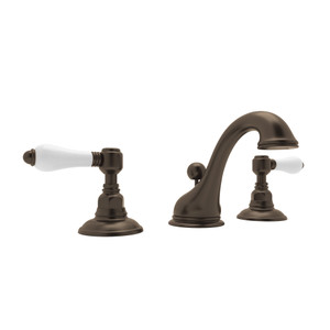 Viaggio C-Spout Widespread Bathroom Faucet - Tuscan Brass with White Porcelain Lever Handle | Model Number: A1408LPTCB-2 - Product Knockout