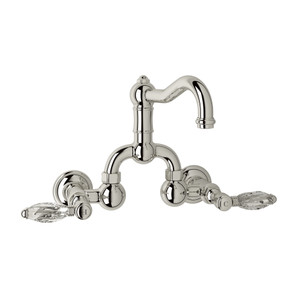 Acqui Wall Mount Bridge Bathroom Faucet - Polished Nickel with Crystal Metal Lever Handle | Model Number: A1418LCPN-2 - Product Knockout