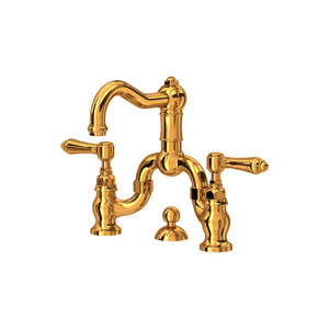 Acqui Deck Mount Bridge Bathroom Faucet - Italian Brass with Metal Lever Handle | Model Number: A1419LMIB-2 - Product Knockout