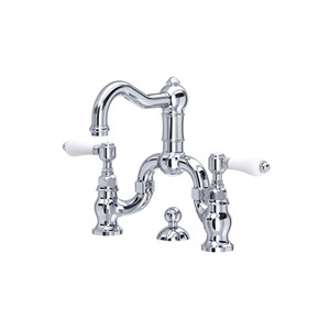 Acqui Deck Mount Bridge Bathroom Faucet - Polished Chrome with White Porcelain Lever Handle | Model Number: A1419LPAPC-2 - Product Knockout