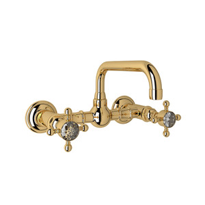 DISCONTINUED-Acqui Wall Mount Bridge Bathroom Faucet - Italian Brass with Crystal Cross Handle | Model Number: A1423XCIB-2 - Product Knockout